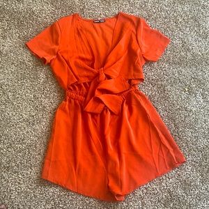 Woman's sexy V neck self Tie front Short Romper jumpsuit Playsuit